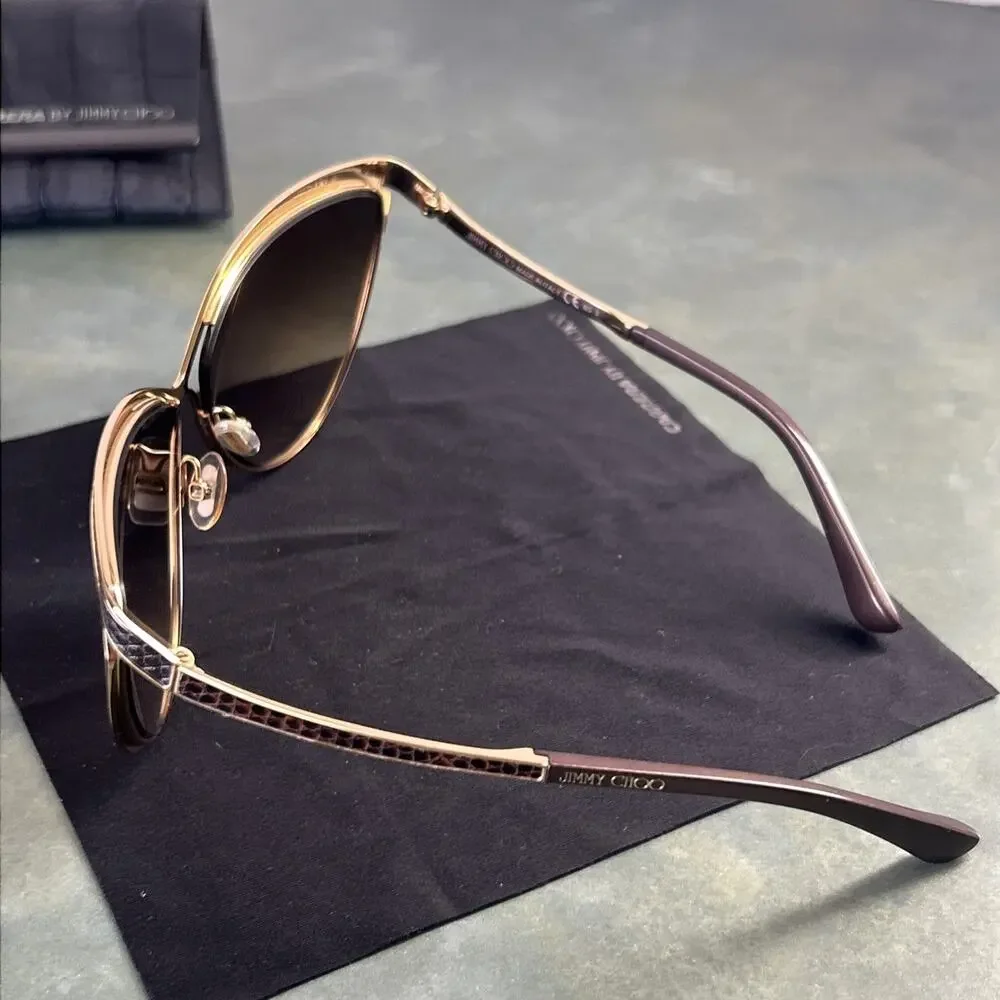 Jimmy Choo POLLY/S 000JD Gold Cat Eye Sunglasses Made in Italy Case Brown